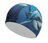 Great White Fish Swim Cap for Women Men,Swimming Cap-Comfortable Flexible,Swim Hat for Long Thick Curly Hair & Braids Hair