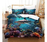 Great White Shark 3D Printed Duvet Cover Sets,Serene Ocean Bedding Set Soft Microfiber Quilt Covers 3pcs, Comforter Cover with Zipper Closure For Kids Boys Bedroom Super King(260x220cm)