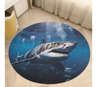 Great White Shark Area Rug Washable Circle Carpet Non-Slip Round Floor Rug Small Low Pile Waterproof Print Door Mat Pad Decor for Bedroom Living Room Bathroom Kitchen 80 * 80cm