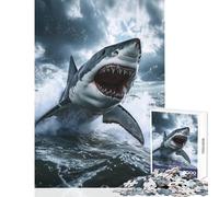 Great White Shark Attack Puzzles for Teenagers 1000 Piece Support Memory Strength And Retention Gentle Calm Leisure Activity (38X26cm)