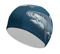 Great White Shark Bathing Cap High Elasticity Swimming Caps Fit Both Long Hair Short Hair Comfortable Large Shower Cap for Drag Reduction and Hair Protection
