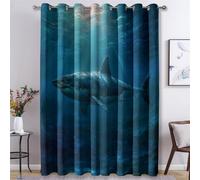 Great White Shark Curtains for Bedroom, Marine Life Shark Blackout Curtains for Living Room, 72 Drop Eyelet Window Treatments Home Decor 46 X 72 Inch (W X L), 2 Panels X&-40