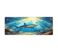 Great White Shark Deep Sea Scene Mouse Pad In Big Extended Non-Slip Rubber Base Mousepad With Stitched Edges Gaming Pc Desktop Large Mouse Pad 11.8x31.5