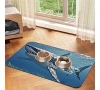 Great White Shark Dog Food Mats for Floors, 16x24 Inch Non-Slip Super Absorbent Pet Food Mat, Dishwasher Dog Mat for Food and Water, Cute Rubber Quick Dry Pet Feeding Mat for Dogs Puppy Cats