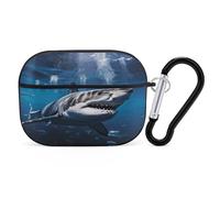 Great White Shark Earbuds Organizer Shockproof Protective Airpods Pro Cover with Carabiner Clip Anti Fall Carrying Earphone Case Cover for Airpods Pro 2nd Generation Black
