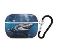Great White Shark Earbuds Organizer Shockproof Protective Airpods Pro Cover with Carabiner Clip Anti Fall Carrying Earphone Case Cover for Airpods Pro 2nd Generation White
