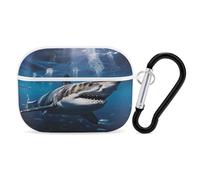 Great White Shark Earbuds Organizer Shockproof Protective Airpods Pro Cover with Carabiner Clip Anti Fall Carrying Earphone Case Cover for Airpods Pro 2nd Generation White