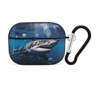Great White Shark Earbuds Organizer Shockproof Protective Airpods Pro Cover with Carabiner Clip Anti Fall Carrying Earphone Case Cover for Airpods Pro 2nd Generation Black