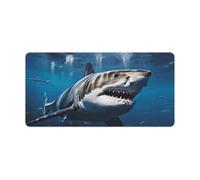 Great White Shark Gaming Mouse Mat Large Desk Pad 24 X 12 Inches Non-Slip Rubber Extended Computer Mat Desktop Protector Pad with Stitched Edge for Office Home Keyboard