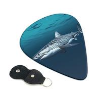 Great white shark Guitar Picks 6 Pack with Leather Guitar Pick Holder Keychain, Plectrum Key Fob Cases Bag, Abstract Art Plectrum for Acoustic Electric Guitar, Ukulele 0.46mm