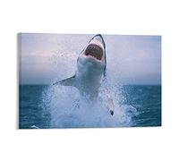 Great White Shark Jumping Out of Water Action Canvas Art Poster And Wall Art Picture Print Modern Family Bedroom Decor Posters 12x18inch(30x45cm)