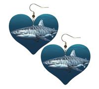 Great white shark Leather Earrings for Women Heart Dangle Earrings Lightweight Drop Earring Jewelry Gift