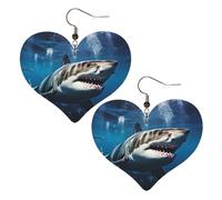 Great white shark Leather Earrings for Women Heart Earring Lightweight Dangle Earrings Jewelry Gifts