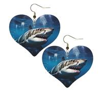 Great white shark Leather Earrings for Women Heart Earring Lightweight Dangle Earrings Jewelry Gifts