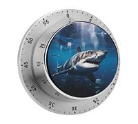 Great White Shark Mechanical Kitchen Timer for Cooking 60 Min with Magnetic Backing Loud Alarm,Stainless Steel Wind Up Countdown Timer Cute Egg Timers for Cooking Studying Gaming Classroom Office Gym