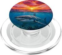 Great White Shark Ocean Sunset Underwater Scene PopSockets PopGrip for MagSafe