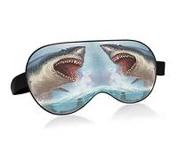Great White Shark OpenMouth with Teeth Sea Waves Eye Masks Cover Blocks Light Sleep Mask Shade Cover Blindfold Relaxing Eyeshade Cover with Adjustable Head Strap for Men Women Kids
