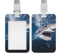 Great White Shark Opens Mouth ID Badge Holder with Vertical Card Badge Holder Waterproof Plastic Card Sleeve Badges Protector Case Name Tag ID Card Holder for Office Doctor Nurse Teachers