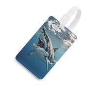 Great White Shark Opens Mouth Luggage Tag Travel Essentials TPU Bag Tag Personalized Luggage Tags Holder Name Id Identifiers Card with Black Lanyard for Suitcase Backpack Toolbox, White, One Size