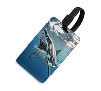 Great White Shark Opens Mouth Luggage Tag Travel Essentials TPU Bag Tag Personalized Luggage Tags Holder Name Id Identifiers Card with Black Lanyard for Suitcase Backpack Toolbox, Black, One Size