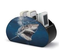 Great White Shark Opens Mouth Remote Control Holder with 5 Compartments Modern PU Leather Nightstand Caddy Organizer Leather Control Storage TV Remote Control Organizer Box