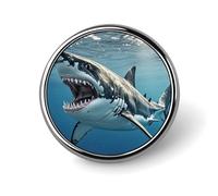 Great White Shark Opens Mouth Round Badge Personalized Metal Lapel Pin Badges Fit Clothing Bags Hat Humorous Printed Brooch Badge Party Decorations Accessories for Men Women