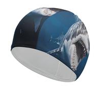 Great White Shark Opens Mouth Swim Cap for Women Men,Swimming Cap-Comfortable Flexible,Swim Hat for Long Thick Curly Hair & Braids Hair