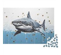 Great White Shark Painting 1000-Piece Puzzle for Adults, 38x26cm/1000pcs, White Card Pieces with Reduced Dust; for Calm Hands-on Time after Work