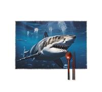 Great White Shark Placemats Set of 6 12x18 Inch Table Mats Heat & Stain Resistant Canvas Place Mats Farmhouse Reusable Kitchen Table Protector for Dining Office Wedding Party Decor