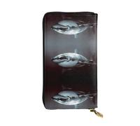 Great White Shark Print Leather Long Clutch Wallet for Women â€“ Fashionable with Multiple Card Slots, Coin Pocket, Black, One Size