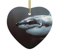 Great White Shark Printed heart-shaped ornaments, ceramic Christmas ornaments, suitable for holiday parties, souvenirs.