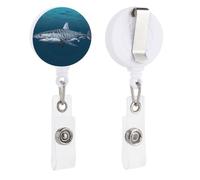 Great White Shark Retractable Badge Reel - Personalized ID Name Badge Holder with Lanyard Cute Badges Reel Holder Round Nurse Doctor Name Tag Badges Clip for Work