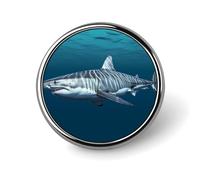Great White Shark Round Badge Personalized Metal Lapel Pin Badges Fit Clothing Bags Hat Humorous Printed Brooch Badge Party Decorations Accessories for Men Women