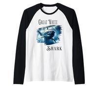 Great White Shark, Shark Swimming in The Ocean Raglan Baseball Tee