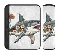 Great White Shark Skull Skeleton Zinnia Outlined Pearl White Belt Strap Cover,Stop seat Belt Cutting into Neck,seat Belt Cover Cute for Sedan Backpack Most Cars accesorios para carro