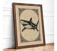 Great White Shark Study Vintage Framed Wall Art Print A3 Walnut | Ready to Hang, Premium Gi Paper, Fade-Resistant Inks, Securely Packaged, UK Made
