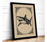 Great White Shark Study Vintage Framed Wall Art Print A4 (29.7×21cm) Black, Wall Decor for Living Room, Bedroom, Office & Home, Ready to Hang, Art Gift