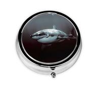 Great White Shark This Small, Round, Three-Compartment Travel Pill Box is Perfect for Storing Daily medications, Vitamins, and on-The-go.
