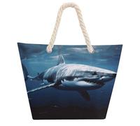Great White Shark Tote Bag Hemp Rope Beach Bags for Vacation Soft Large Capacity Grocery Handbag for Beach Travel