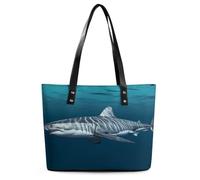Great White Shark Tote Bag Large Soft Leather Purse with Zipper Lightweight Ladies Shoulder Handbag