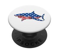 Great white shark USA American Flag Patriotic 4th of July PopSockets Adhesive PopGrip