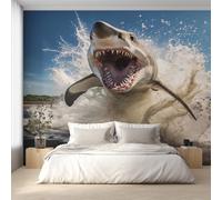 Great White Shark Wallpaper for Living Room, Ferocious Shark Wall Mural for Bedroom 500x350 cm, Non-Woven Photo Wallpaper, Home Decor D&O95