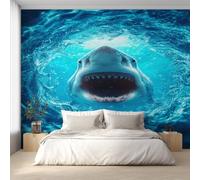 Great White Shark Wallpaper for Living Room, Shark Marine Life Wall Mural for Bedroom 500x350 cm, Non-Woven Photo Wallpaper, Home Decor D&O91