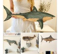 (Great White Shark) Wooden Whale Wall Decor, Wall Art Whale Fish Decorative, Whale Wall Art Sculpture Home Decor, Coastal Ocean Sea Animal Sculpture