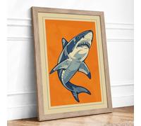 Great White Study Modern Framed Wall Art Print A1 (84.1×59.4cm) Oak, Wall Decor for Living Room, Bedroom, Office & Home, Ready to Hang, Art Gift