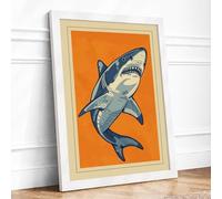 Great White Study Modern Framed Wall Art Print A3 (42×29.7cm) White, Wall Decor for Living Room, Bedroom, Office & Home, Ready to Hang, Art Gift