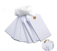 Great White Tags - 100 Large Marking Tags with Elastic String, Reinforced Hole, Perfect Writable for All Occasions (4.76'' x 2.36'')