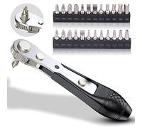 GreaTalent 25in1 S2 Steel Mini Ratchet Wrench Screwdriver Bit Set with 1/4" Hex Shank Phillips/Slotted/Hexagon/Torx Bits, 36-Tooth Gear, Magnetic Bit Holder, 90 Degree Offset Reversible Drive Handle