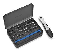 GreaTalent 37pc Mini Ratchet Wrench Screwdriver Bit Set with 1/4 inch S2 Steel Bits, 36-Tooth, Magnetic Bit Holder Quick Release, Low Profile 90 Degree Right Angle Offset Reversible Drive Handle