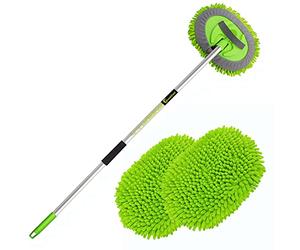 GreatCool 62" Car Wash Brush Kit With Super Long Handle, 2 in 1 Chenille Microfiber Car Wash Mop Cleaning Mitt Suitable for Washing Cars Truck SUV RV Caravans and Household, Scratch Free(2 x Mop Head)